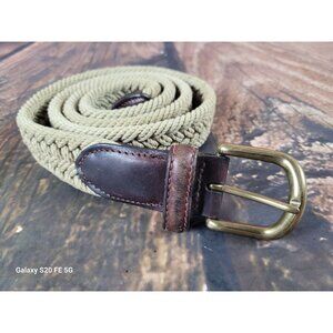 Trafalgar Woven Fabric Leather Accents Brass Belt Buckle USA Made Size 38